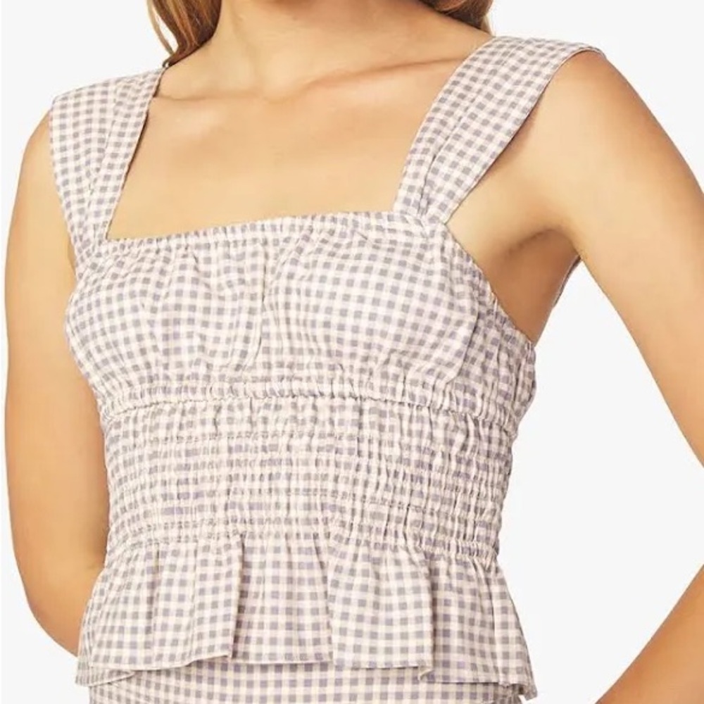 WeWoreWhat Revolve NEW Smocked Gingham Babydoll Crop Tank Top Coquette Girl XL